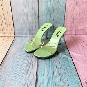Y2K clear heel square toe open toe sandal high heels size 5.5